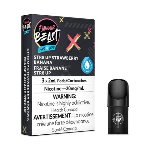 Flavour Beast Pod Pack - Str8 Up Strawberry Banana Iced 3/PK